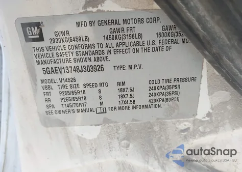 2008 Buick Enclave Cx из США, поврежденный, VIN 5GAEV13748J303926